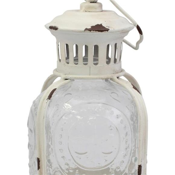 Stonebriar Antique Worn White Metal Candle Lantern, Use As Decoration for - Picture 5 of 7